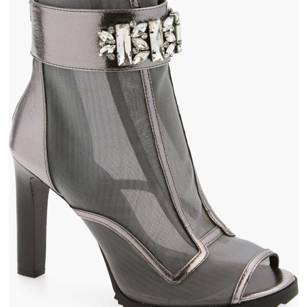 Elegant Silver Mesh Ankle Boots